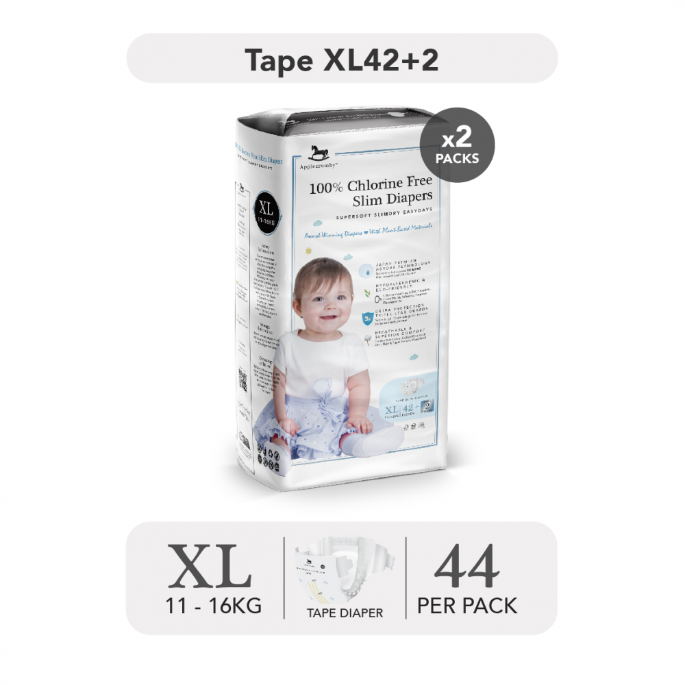 Applecrumby Chlorine Free SlimDry EasyDay Mega Pack Baby Tape Diaper