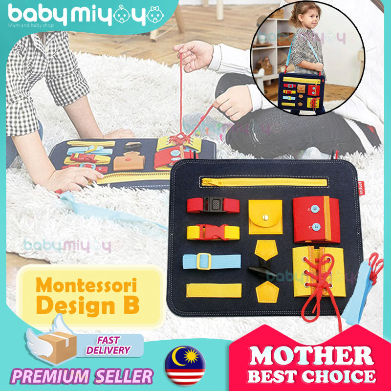 BABY MIYOYO BUSY BOARD MONTESSORI TOYS FOR TODDLERS FOLDABLE 14 PCS